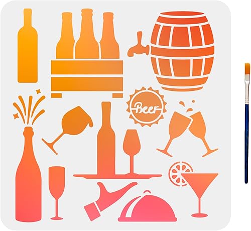 MAYJOYDIY Plantilla de copa de vino, plantilla de botella de vino, diseño de cóctel de cerveza, plantilla de botella de champán de vino de 11.8 x