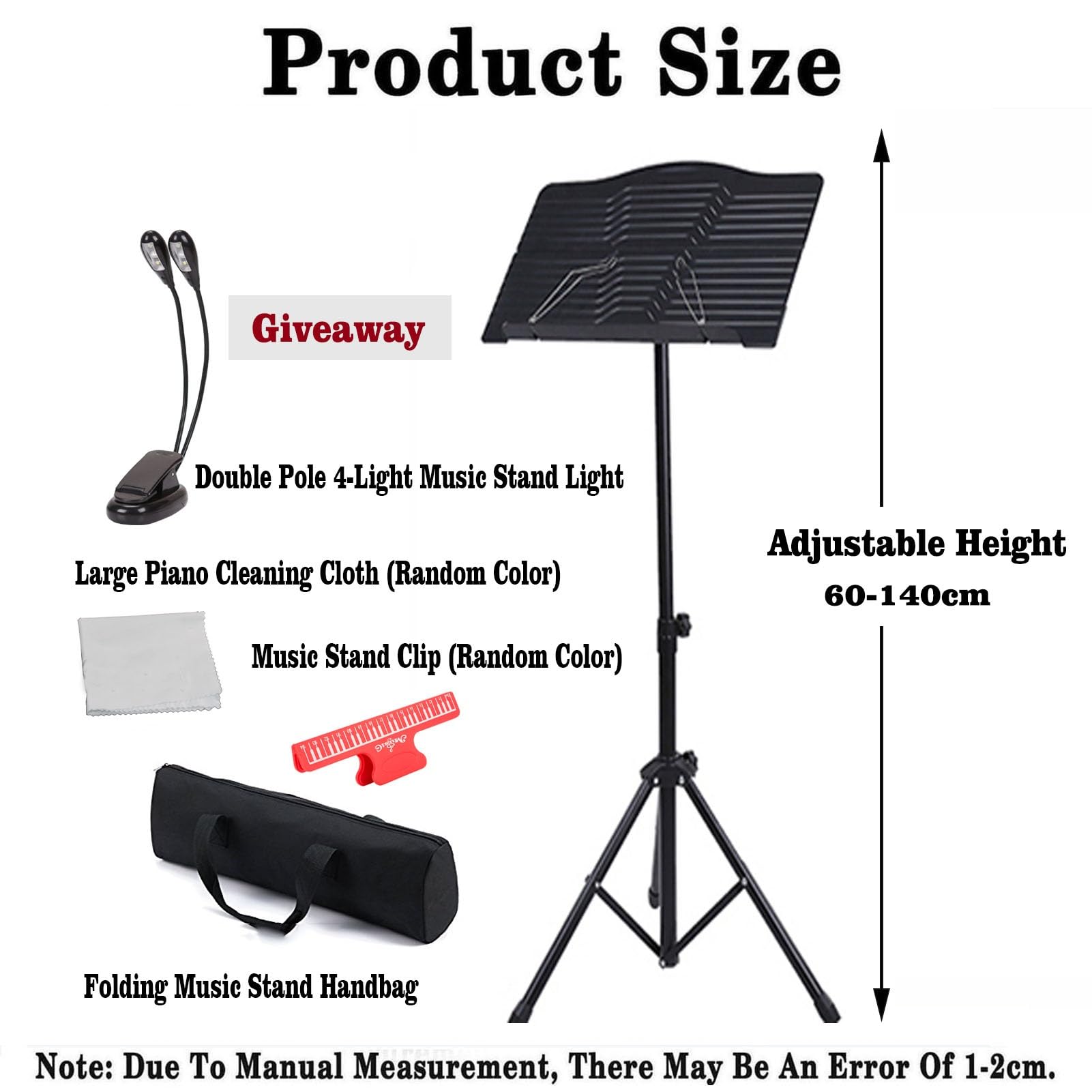 Notenständer, Faltbarer Notenständer, Verstellbarer Notenständer, höhenverstellbar für Instrumentenspiel, Band und Chor (Schwarz 60140 cm)