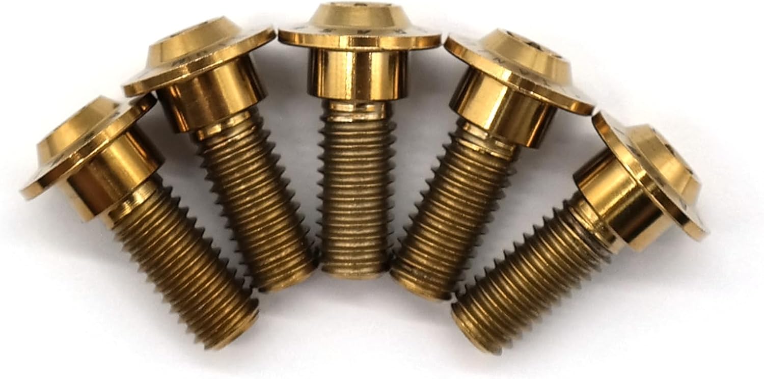 Rear Brake Disc Rotor Mounting Bolts for Yamaha YZF R1 2004-2021, R6 03-19, MT-10 FZ-10 ABS 2016-2020 Titanium Tapered Torx Screws M8x22 Gold 5 Pcs
