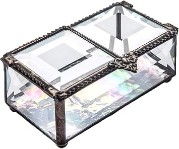 Clear Beveled Glass Jewelry Box Double Hinged Decorative Keepsake for Mom - J Devlin Box 676