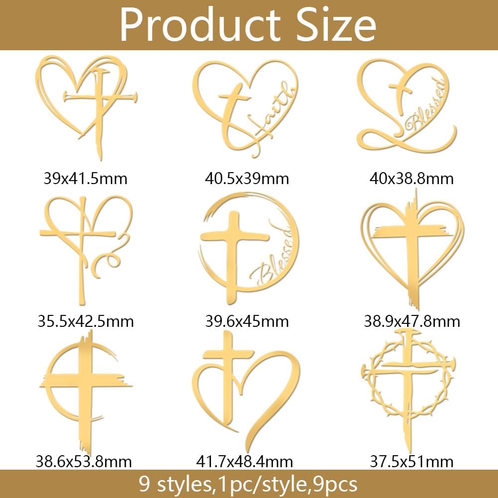 OLYCRAFT 9pcs 1.6x1.6 Inch Love Metal Stickers Cross Metal Gold Stickers Heart Shape Self-Adhesive Picture Sticker Self Adhesive Gold Sticker Decorate Decals for Scrapbook Phone Water Bottle Decor