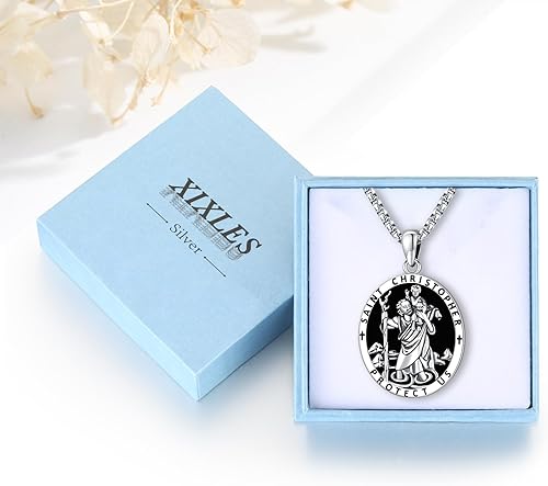 Vista 93 de Collar con colgante de plata de ley 925 con medalla de San Patrón, joyería religiosa para hombres y mujeres, con cadena de acero inoxidable 316L