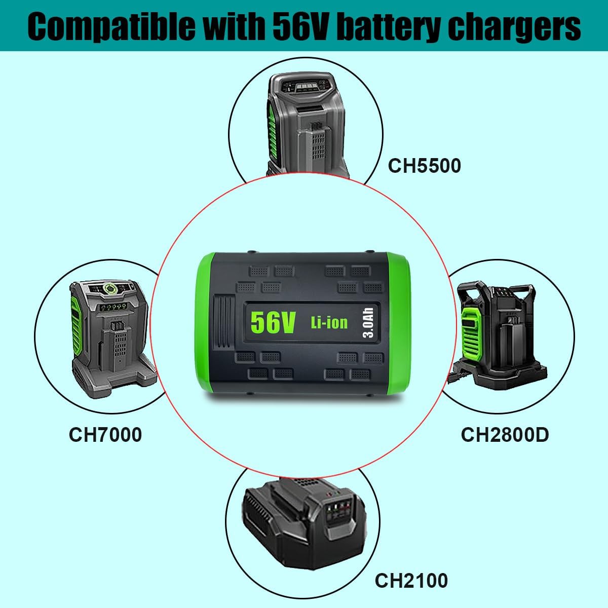 Lizone 56V 3.0Ah Battery for EGO 56V Battery 3Ah 2.5Ah BA1400T BA1400 BA1120 56 Volts Power+ Lithium Ion Battery