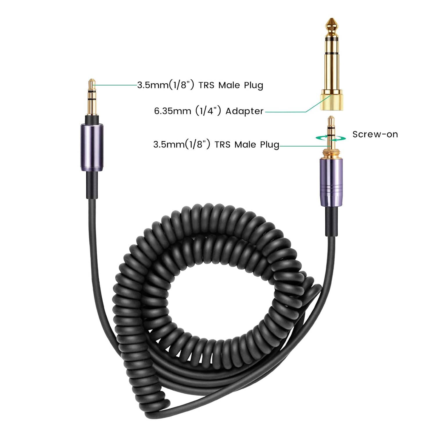 weishan WH-1000XM5 Cable Coiled Aux Cord for Sony WH-1000XM6, WH-CH720N, WH-CH710N, MDR-950BT, 1AM2, 7520 Noise Canceling Headphones, 3.5mm(1/8") Extension Wire with 6.35mm(1/4") Adapter, 14ft - Image 7