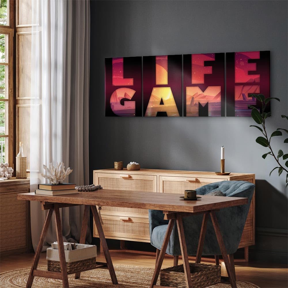 murando Cuadro en Lienzo para jugadores Consola 160x60 cm Impresión de 4 Piezas Material Tejido no Tejido Impresión Artística Imagen Gráfica Decoracion de Pared Inscripción Life Game m-C-0472-b-i