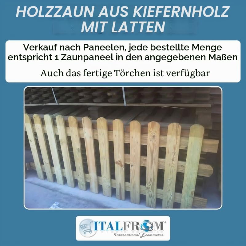 ITALFROM - Gartenzaun Holz Hoch, Steckzaun 100x80 cm, Staketenzaun Garten, Kiefernholz Zaun Solides und Robustes Material im Autoklaven Imprägniert, Kann Gestrichen Werden