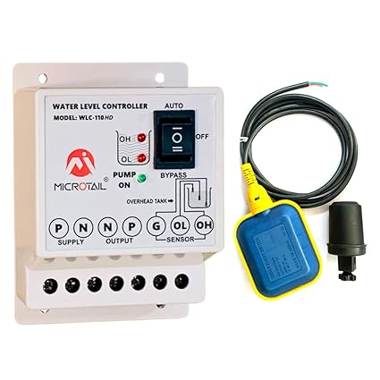 Microtail Fully Automatic Water Level Controller 20 Ampere Capacity Plastic ABS with float Sensor, Single Phase 230V AC