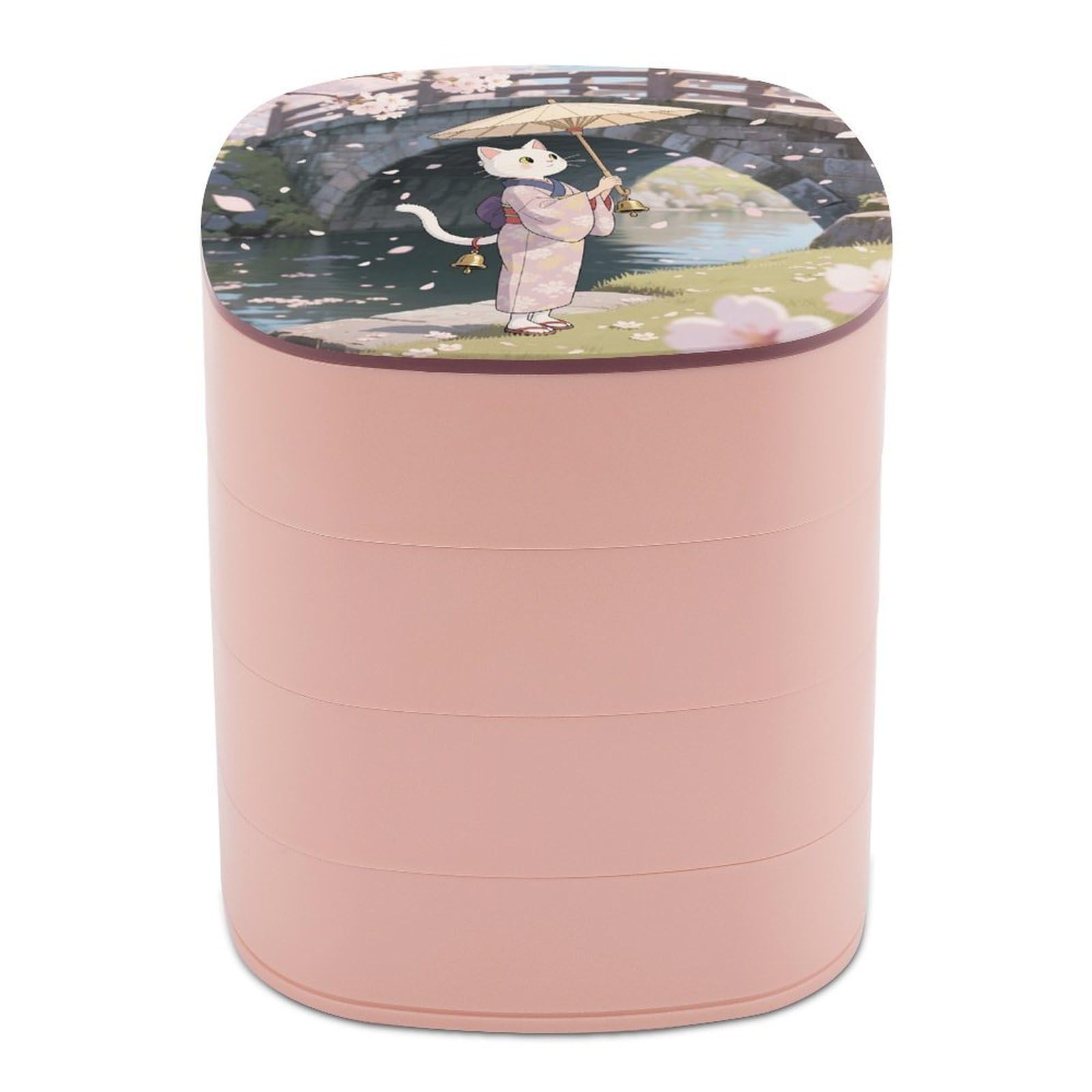 VstaDank Kimono Wearing Witch Cat Jewelry Box with Mirror 4-Layer Rotating Jewelry Tray Case Portable Jewelry Case Trinket Boxes Trinket Cases Travel Jewelry Organizer Earrings Storage Box