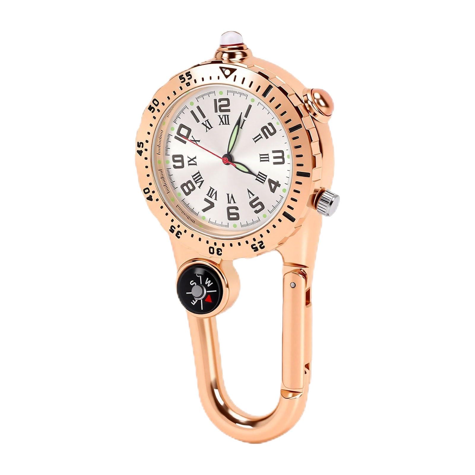 ZJchao Orologio con Moschettone e Bussola, Clip da Tasca, Impermeabile, Antiurto, Quadrante Luminoso, in Acciaio Inossidabile, Ideale per Escursionismo, Campeggio e Avventure All'