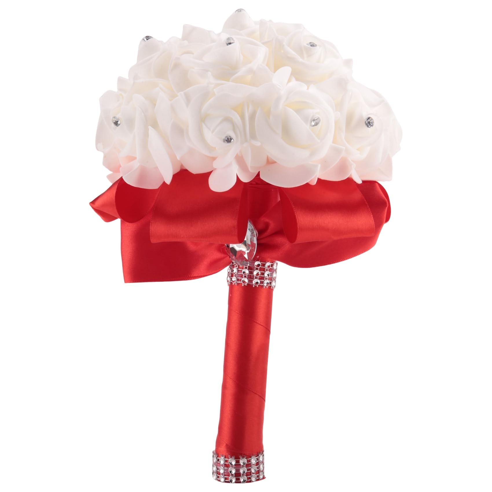 CTRLZS Beautiful Wedding Bouquet Bridal Bridesmaid Flower wedding bouquet artificial flower rose bouquet white bridal bouquets-Red&White Ribbon