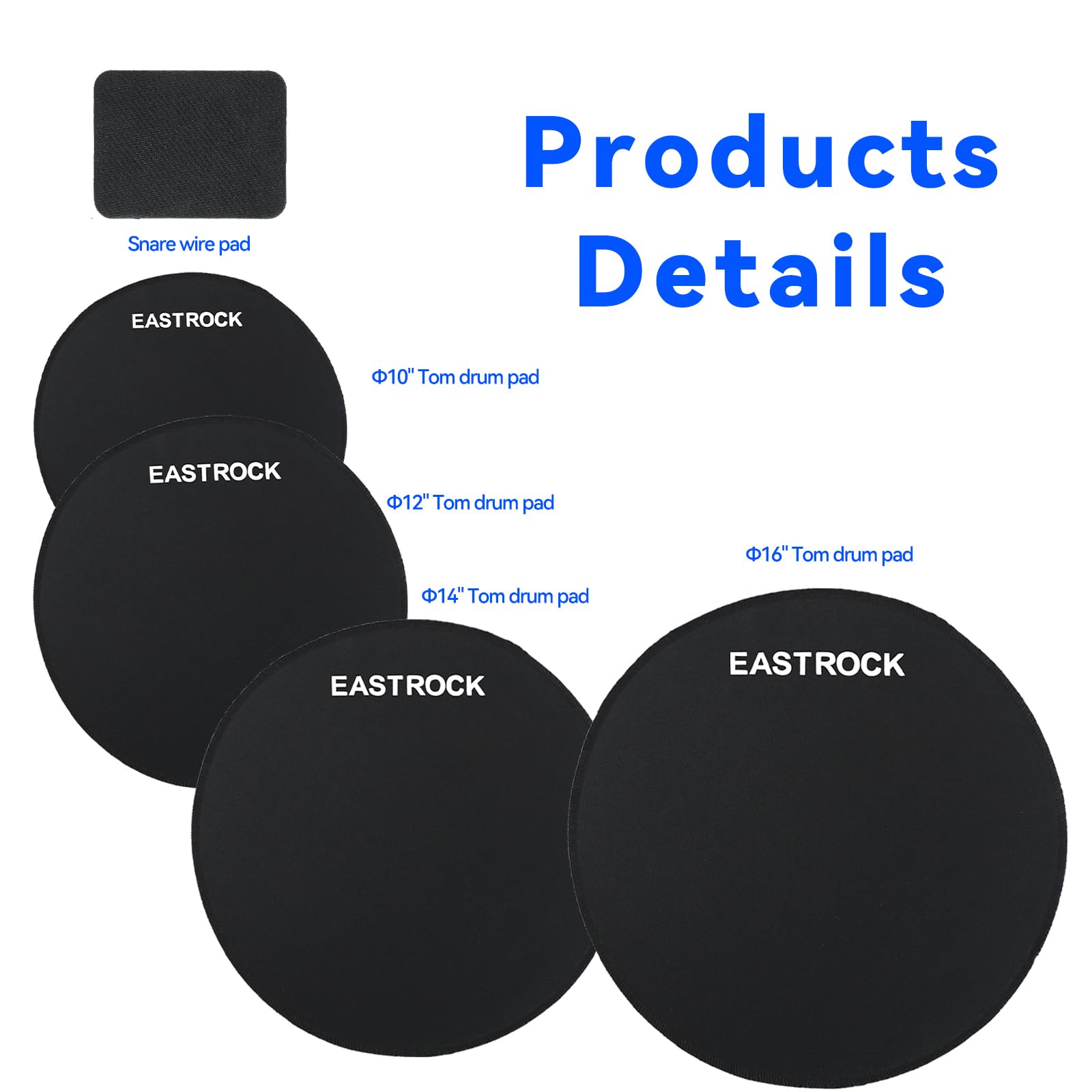 EASTROCK Drum Mute Pads Set 5 Pieces Foam Drum Silencer Pads, Fit 10â€?, 12â€?, 14â€?, 16" Drum, with Snare Wire Pad (Drum Mute Pad 5-Pack) (Fit 10,12,14,16" drum-5 pack)