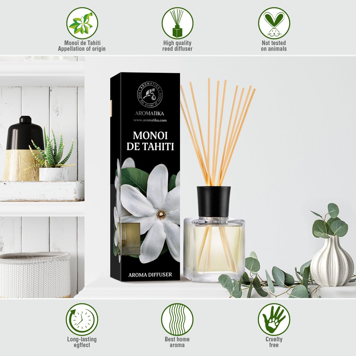 Monoi de Tahiti Aroma Diffuser 200ml - Reed Diffuser - Room Fragrance - Home Fragrance - Air Freshener - Monoi de Tahiti Scented Diffuser - Gift Idea - Tiare Odor