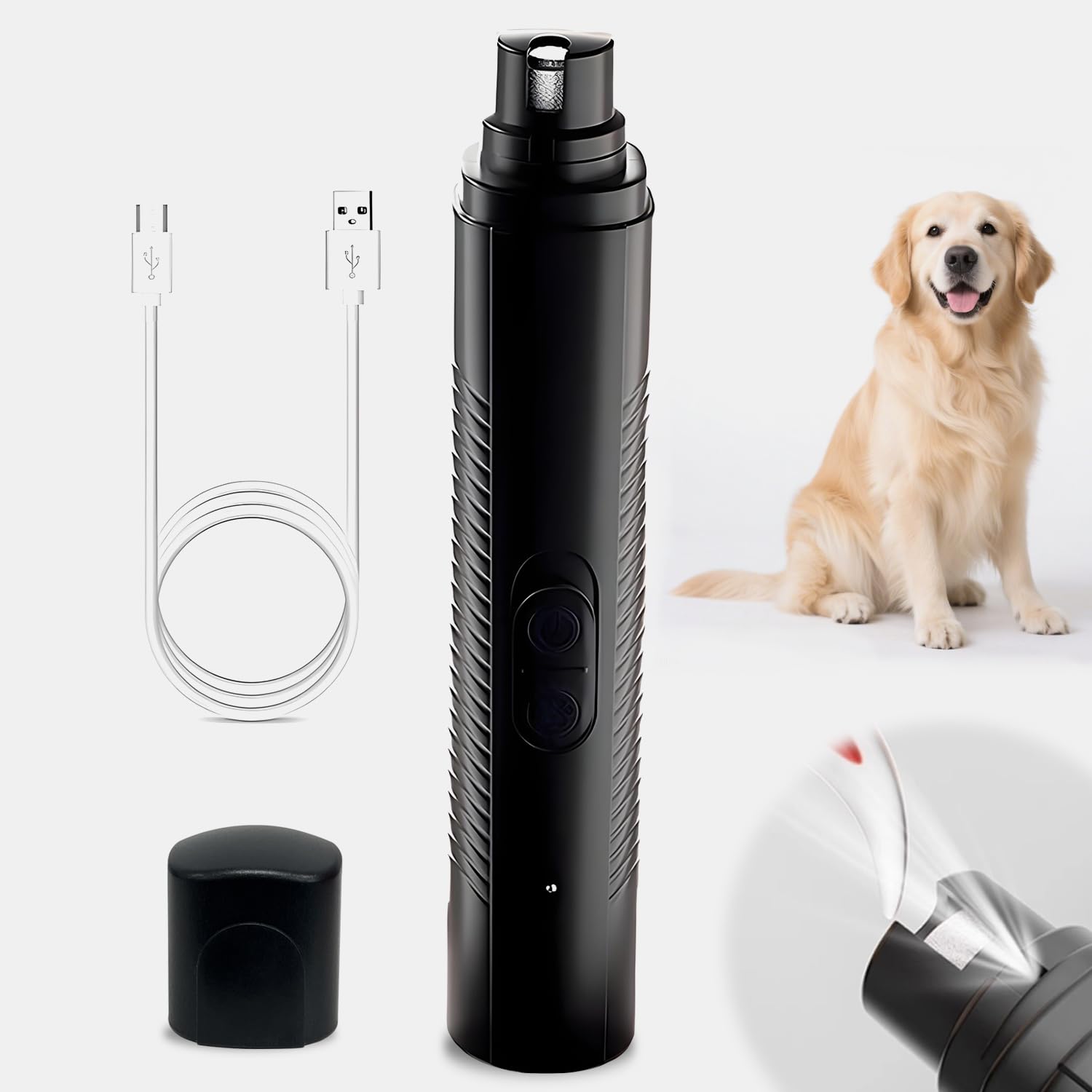 Dog Nail Grinder Quiet, Easy to Use Pet Nail Grinder with Led Lights, 7500 RPM Dog Nail Clippers for Large Dogs Medium Small Dogs & Cats, Continuous 3-Hour Battery Life