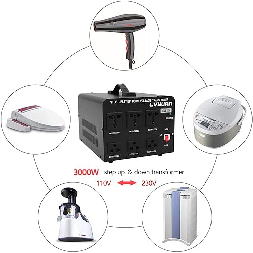 Miniatura 6 de LVYUAN Transformador de voltaje 3000 vatios Paso arribaabajo Convertir de 110-120 voltios a 220-240 voltios y de 220-240 voltios a 110-120 voltios