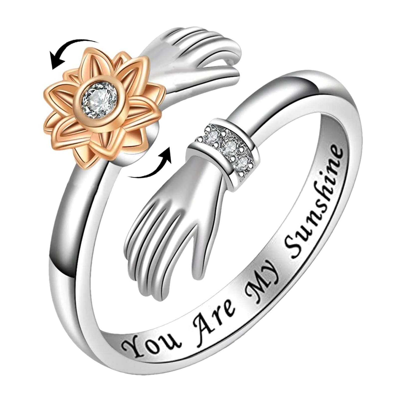 SHINROAD Blumenring Mit Zirkonia - Verstellbarer Damenring Mit Blumendesign