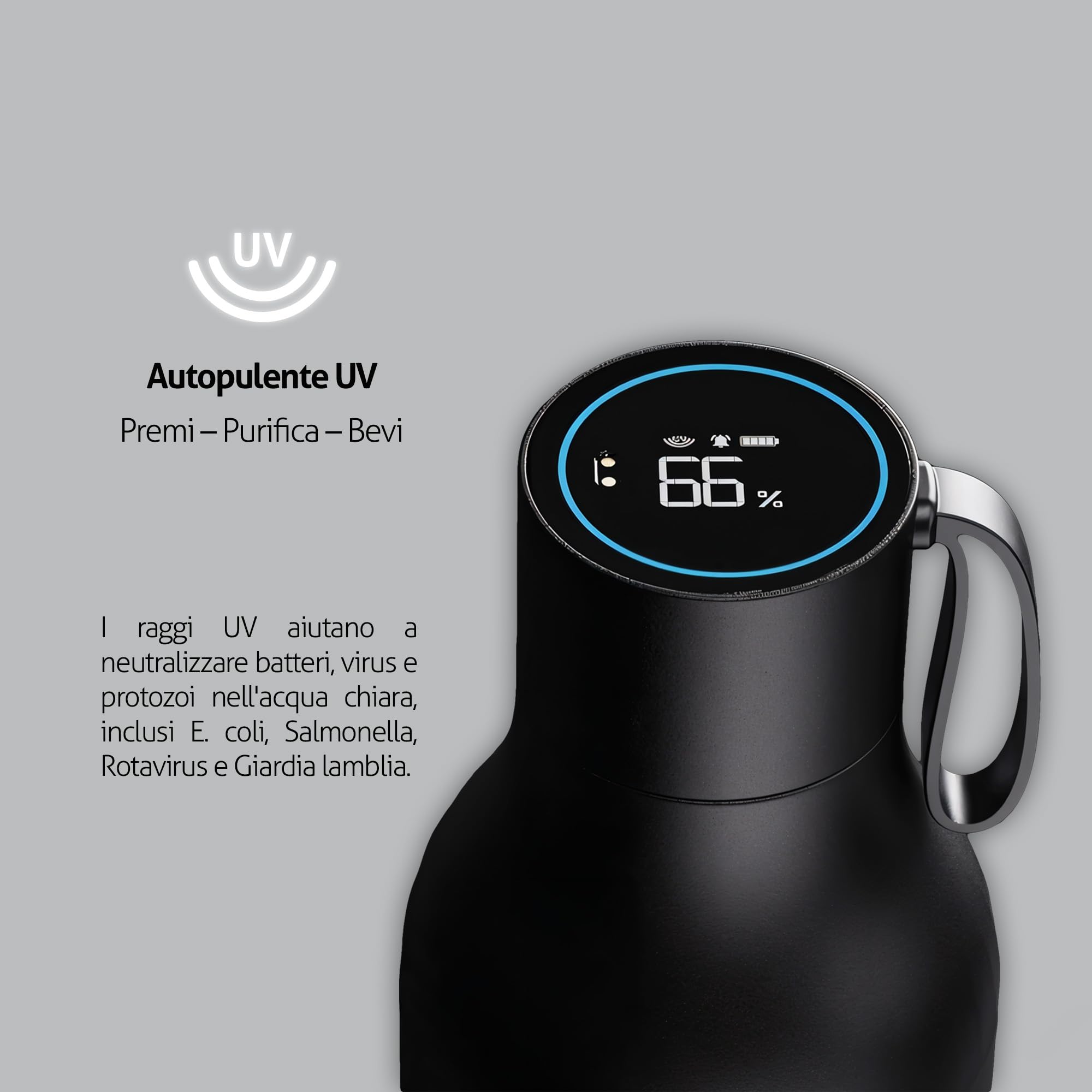 Borraccia in acciaio inox, autopulente, con raggi ultravioletti, sensore di temperatura, borraccia termica, promemoria di idratazione, 1000 ml, borraccia per palestra, senza BPA