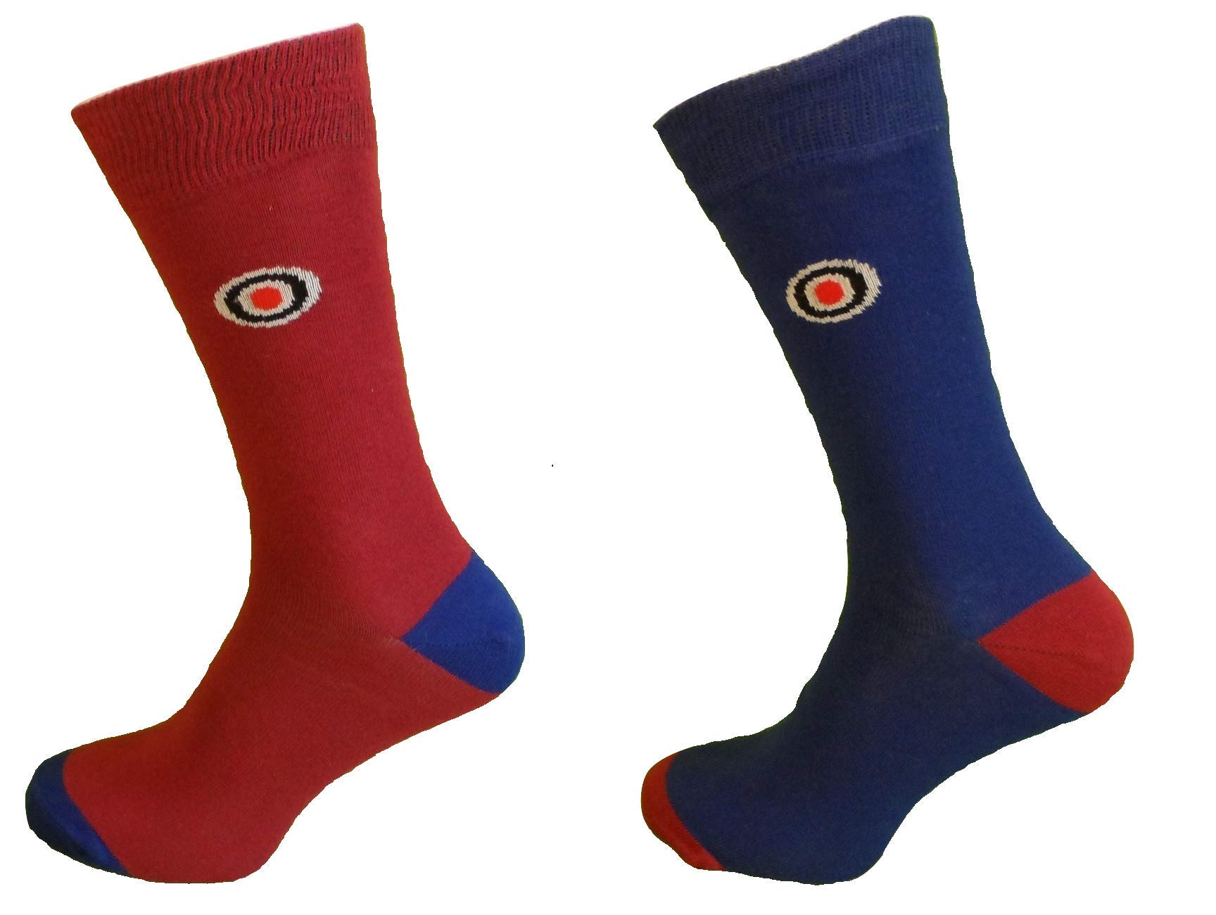 Mazeys Mens 2 Pair Pack of Retro Mod Target Socks (7-11, Bugundy/Blue)