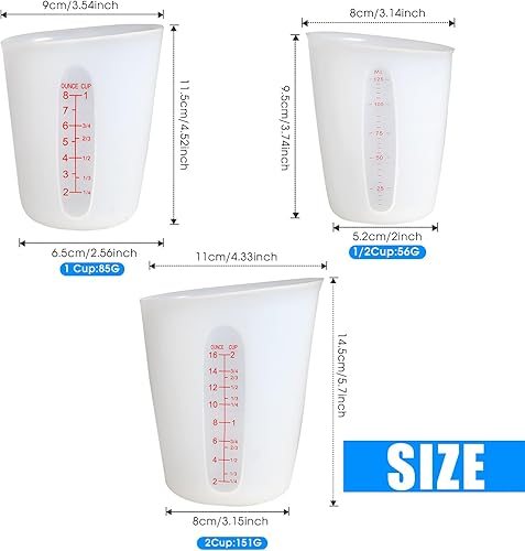 Miniatura 2 de ZUYEE 3 tazas medidoras de silicona (2 tazas + 1 taza + 0.5 tazas) tazas medidoras flexibles para chocolate, mantequilla de resina epoxi, taza de