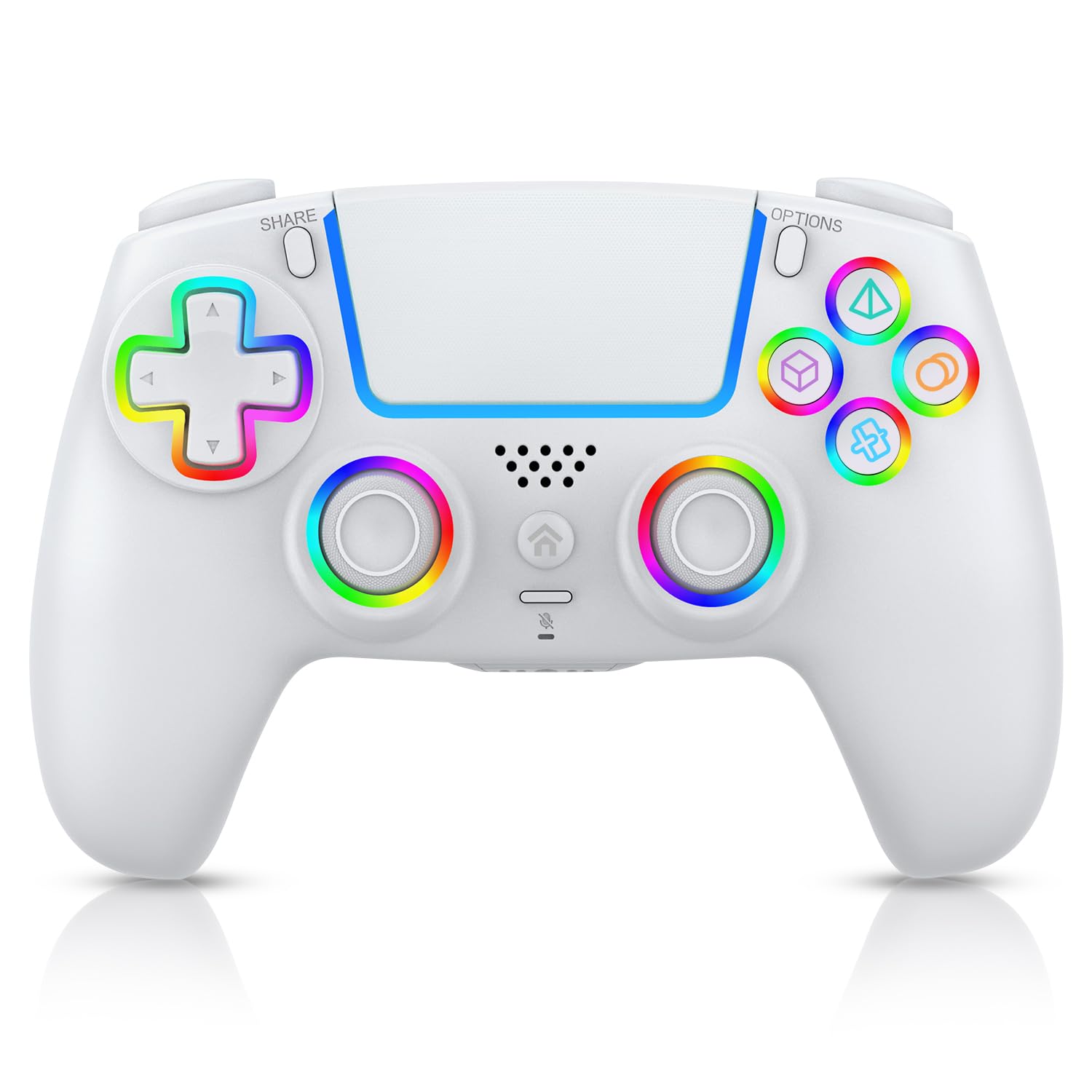SWCTIM PS5 Controller Wireless,Kompatibel mit PS5 Pro/Slim/PC,Wireless Controller mit 7 RGB LED Licht,Doppelter Vibration,Makro/Turbo Funktion,6-Achsen Gyro Sensor,3.5mm Kopfhörerbuchse,Weiß