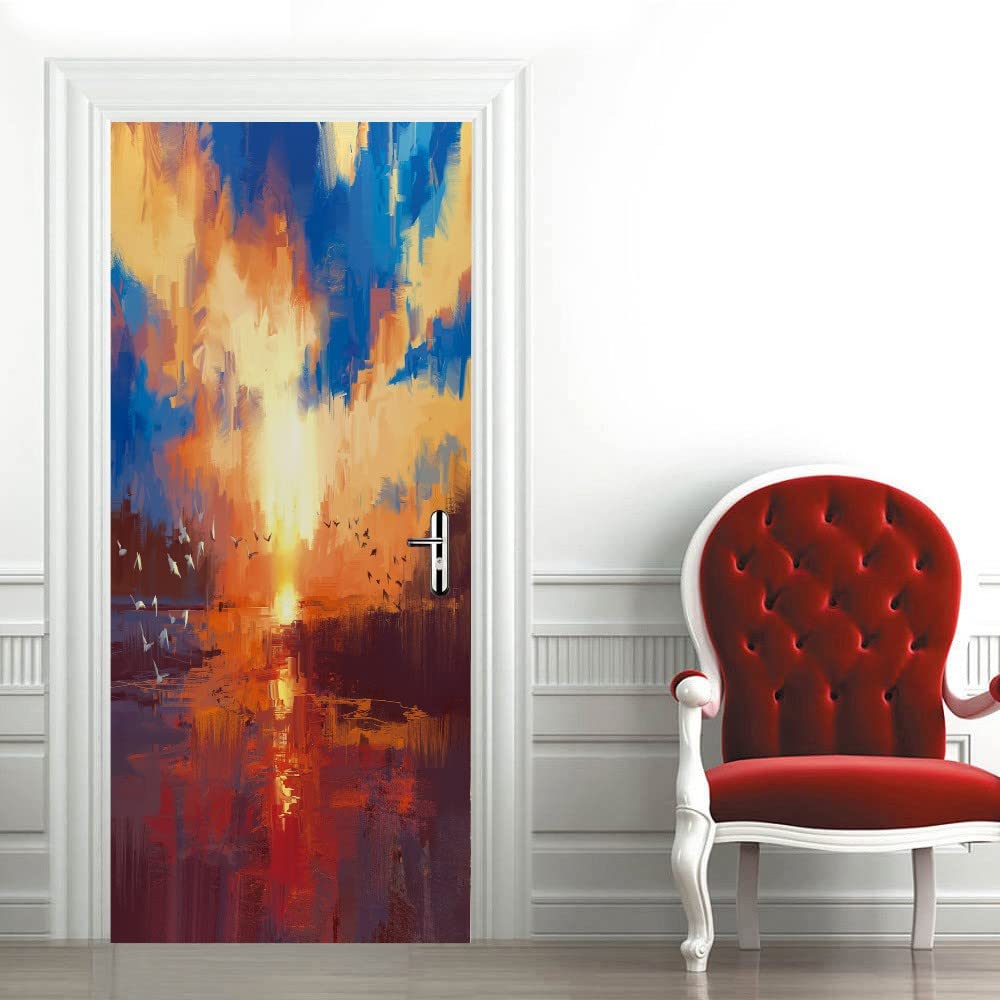 Tizhweqo Adesivi per Porte Interne Tramonto Adesivo Porta 3D Tramonto