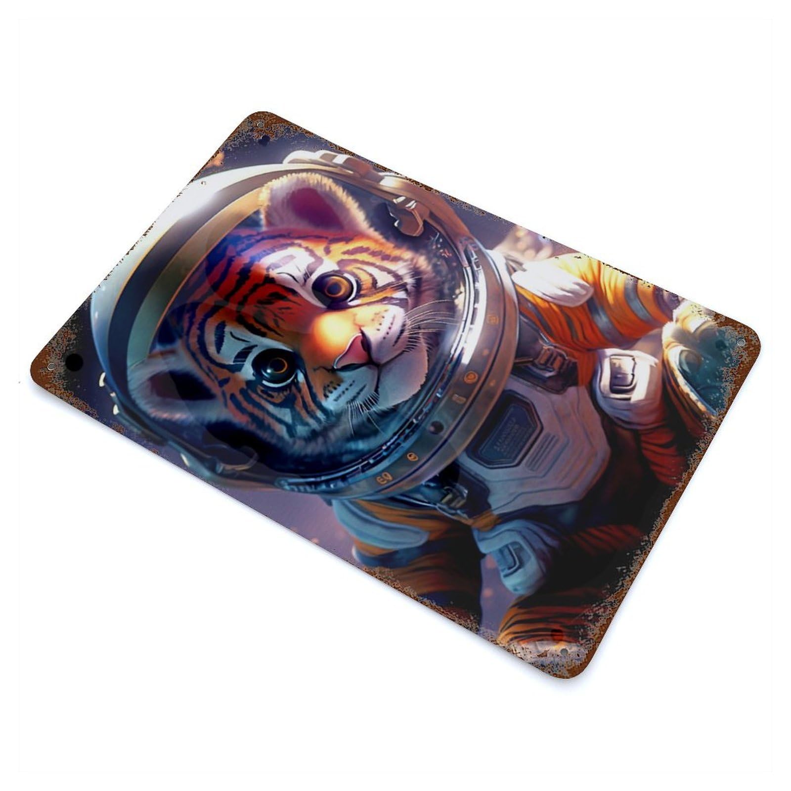 Tiger Astronaut Decorative Tin Sign 11.8"x7.9", Industrial Home Decor for Garage, Pub Or Kitchen