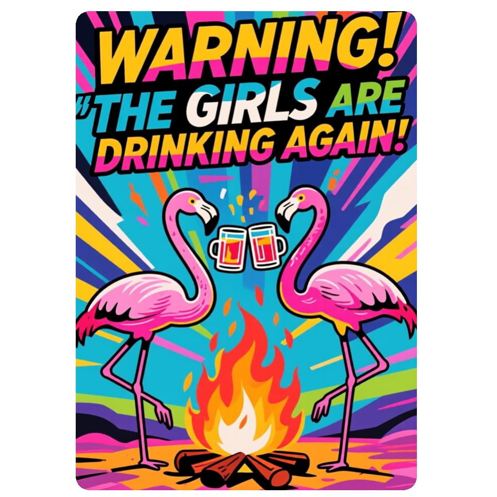 Pink Flamingo Campervan Retro Tin Sign, 8x12 Inch