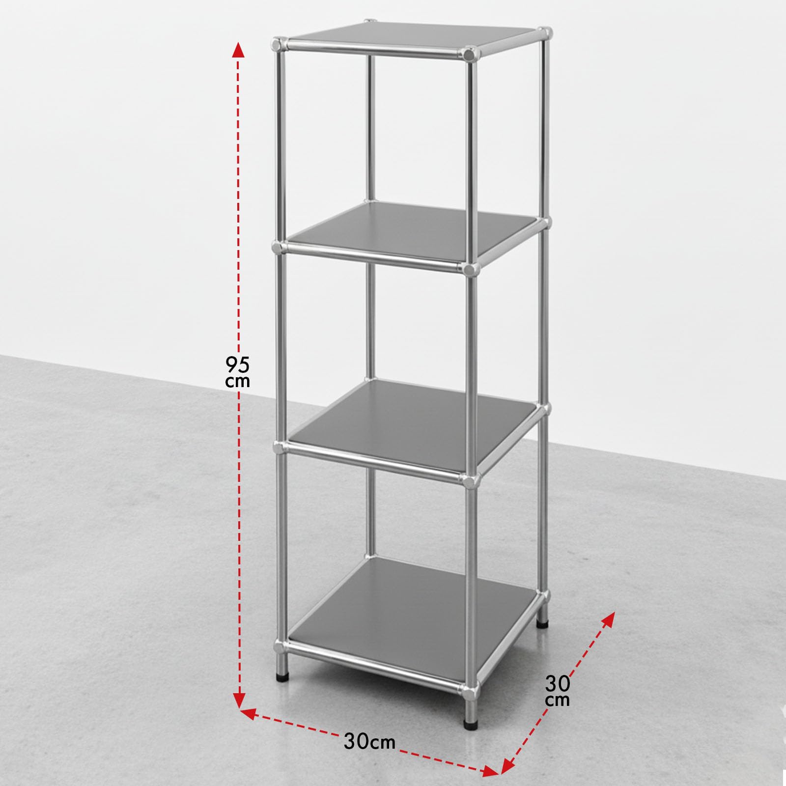 Floordirekt Concept Epure MK-005 - Estantería de metal (4 niveles, 95 x 30 x 30 cm), diseño moderno, color gris y cromado