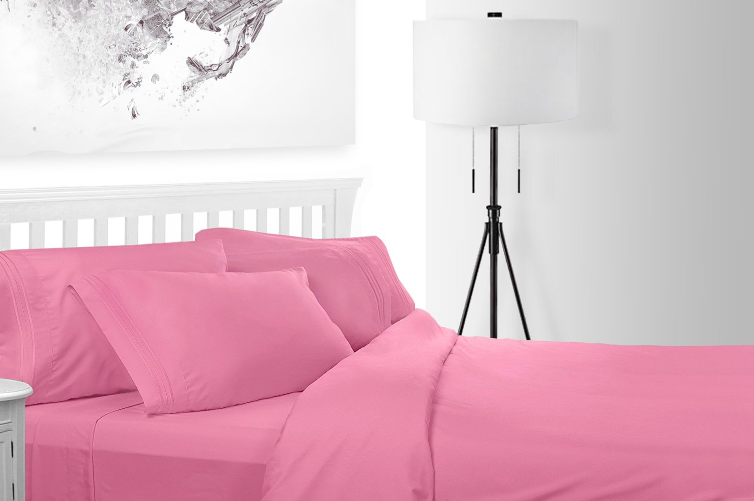 Everydayspecial Luxurious Soft 100% Egyptian 3 Lines Embroidered Comfort Sheet 4pc Set King Pink 1800 Series with Deep Pocket Sheet for Mattresses