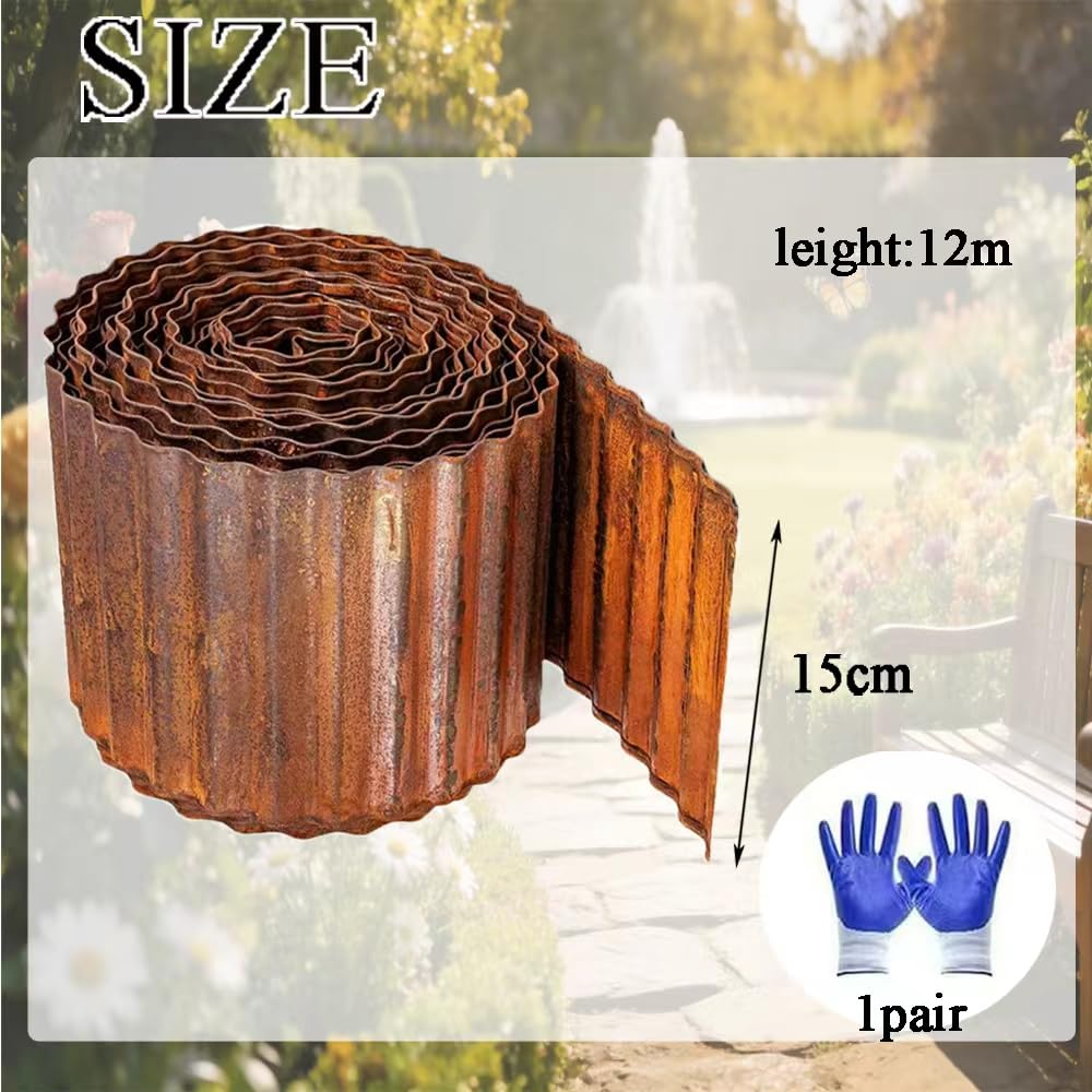 Bordure Corten Jardin Exterieur 12 m, Bordure de Jardin Metal Hauteur 15 cm, Bordure Jardin Exterieur Metal Rouille, Bordure de Gazon Ondulée en Rouille
