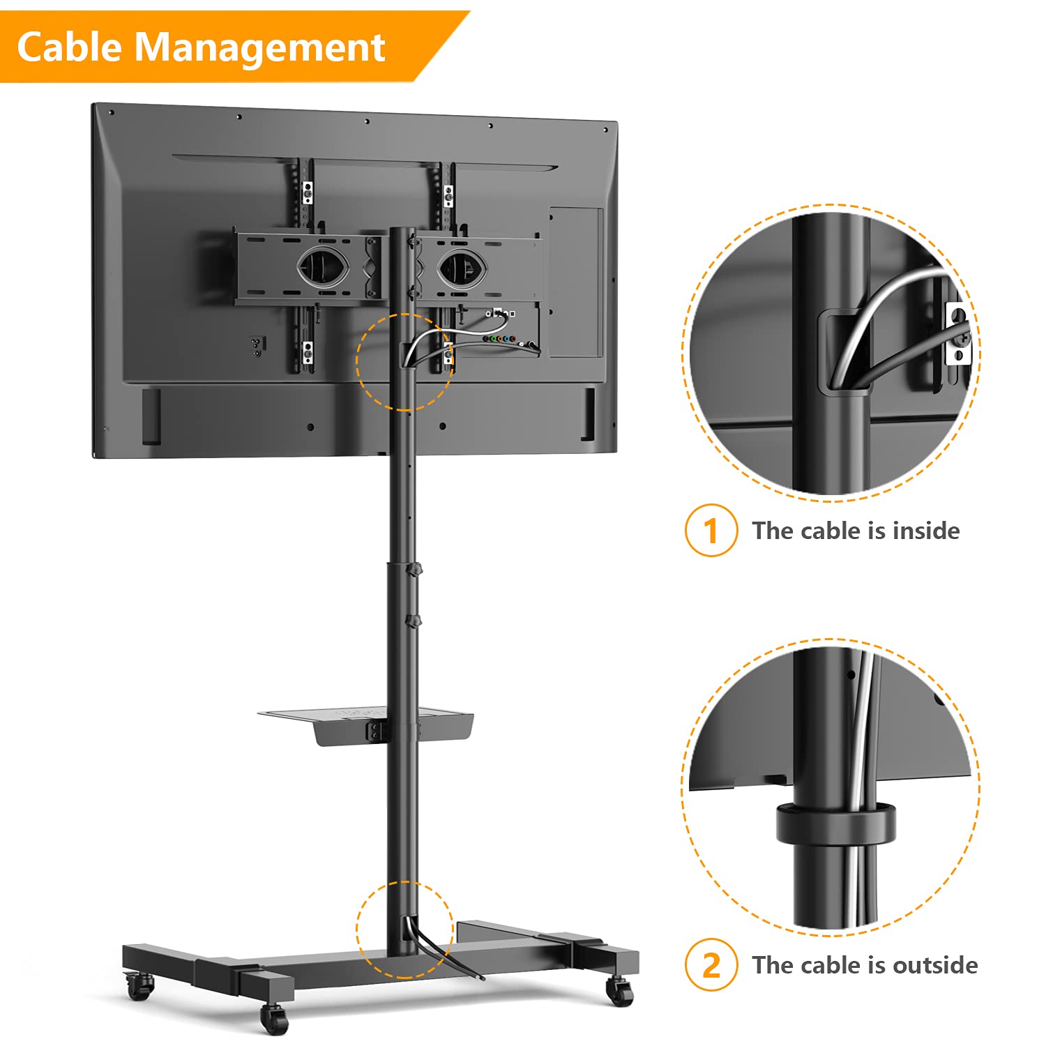 Large Rolling TV Stand Portable Monitor Stand for 3270 Inch Flat