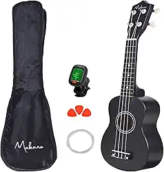Makanu Ukulele Acústico Soprano Capa 3 Paletas + Afinador - Preto