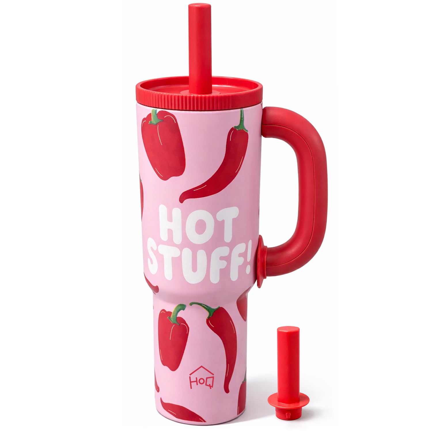 House of Quirk 1200ml Insulated Stainless Steel Tumbler with Handle, Straw & Straw Cap | Leakproof Hot & Cold Water Bottle | Large Capacity Travel Mug (Hot Stuff)-image-43