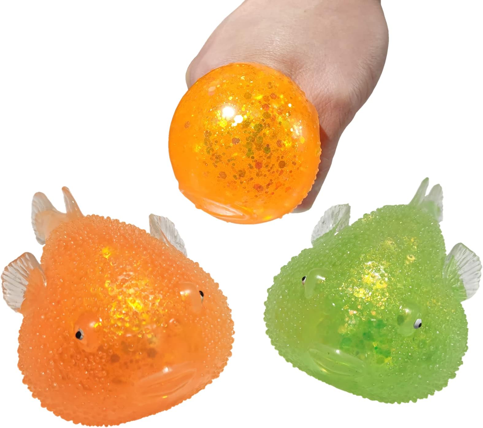 2pack Emulation Glitter Puffer Fish Squeeze Toy Stress Balls Squishy ,Stress Relief Fidget Toys Kids Party Favors