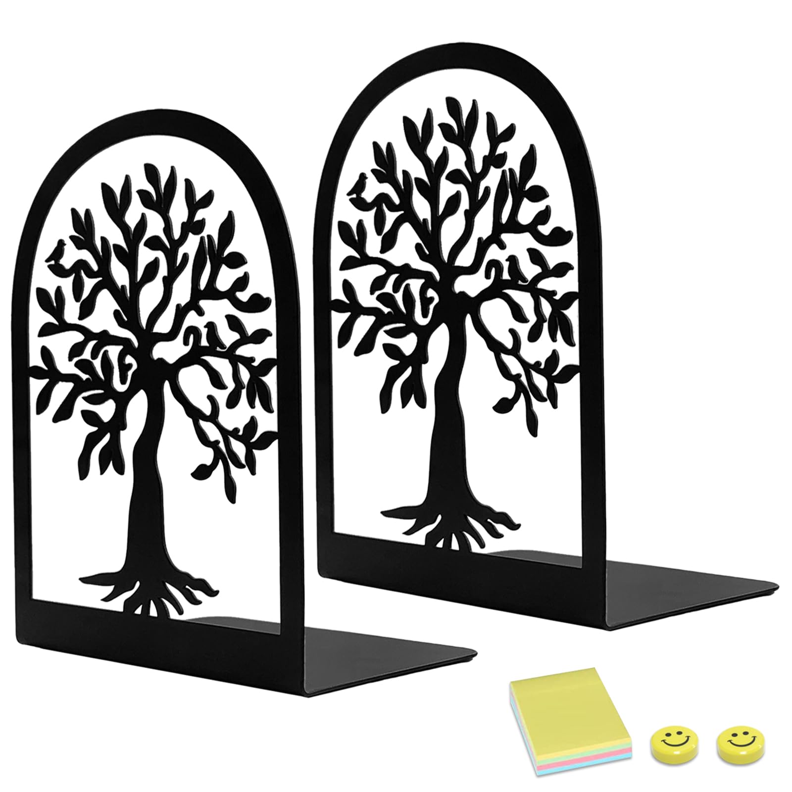 Qualsen Sujetalibros Originales Sujeta Libros Estanteria Soporte Libros Estanteria Sujeta Libros Originales Aguanta Libros Separador De Libros para Oficina Hogar Escuela(1Par,Negro Árbol Decorativo)