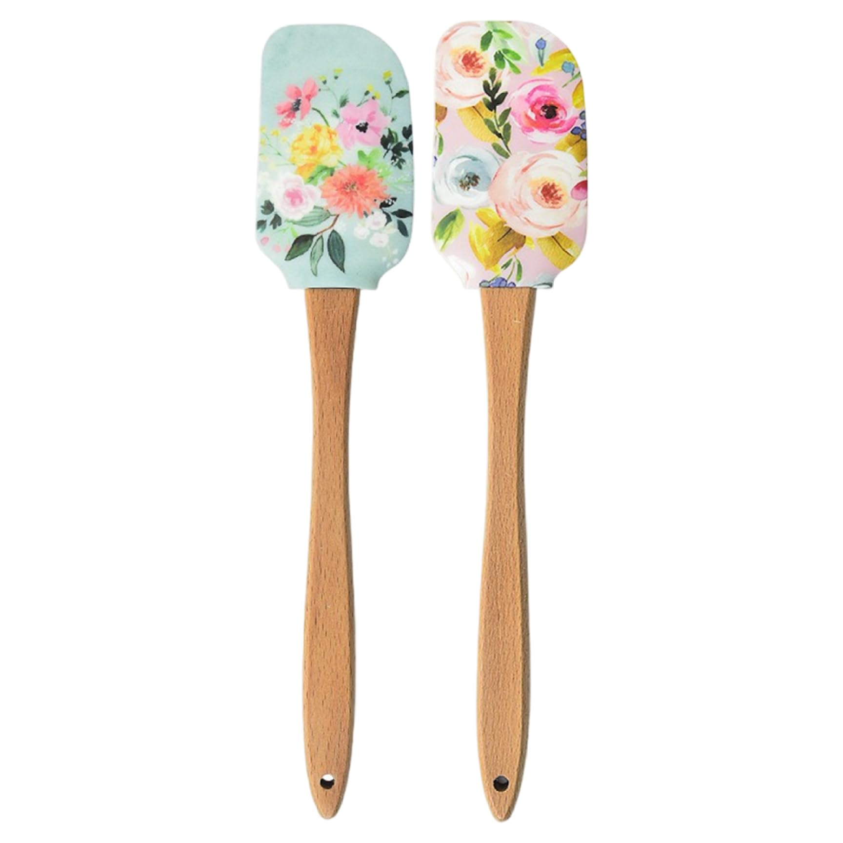 Striegro Baking Spatula, 2PCS Floral Silicone Baking Spatulas with Beech Wood Handles, Heat-Resistant Mixing & Frosting Spatulas for Kitchen..