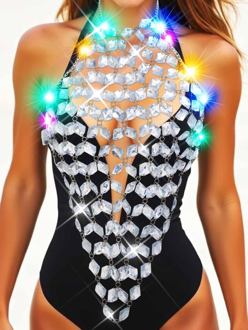 BODIY Light Up Crystal Bra Chain top LED Rhinestones chest chain Sparkly Body Jewelry for Women