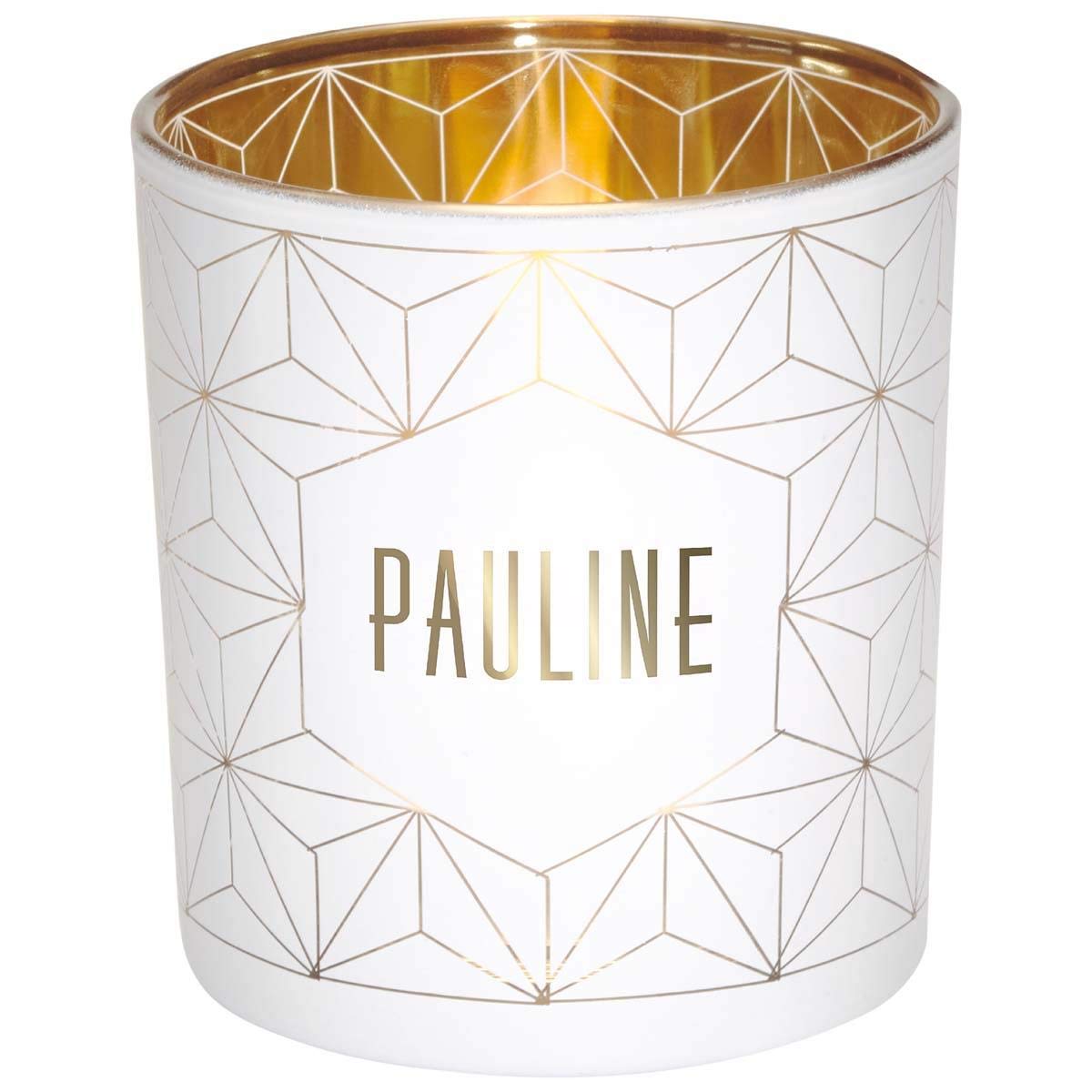 DRAEGER PARIS 1886 Pauline Tealight Holder with Name White and Gold Glass Height 8 x Length 7.5 cm