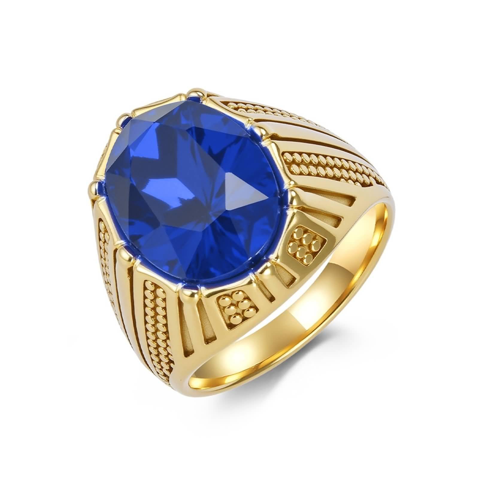 Bague sceau 20mm dorée d'une finition haut de gamme avec sa pierre bleue - 3