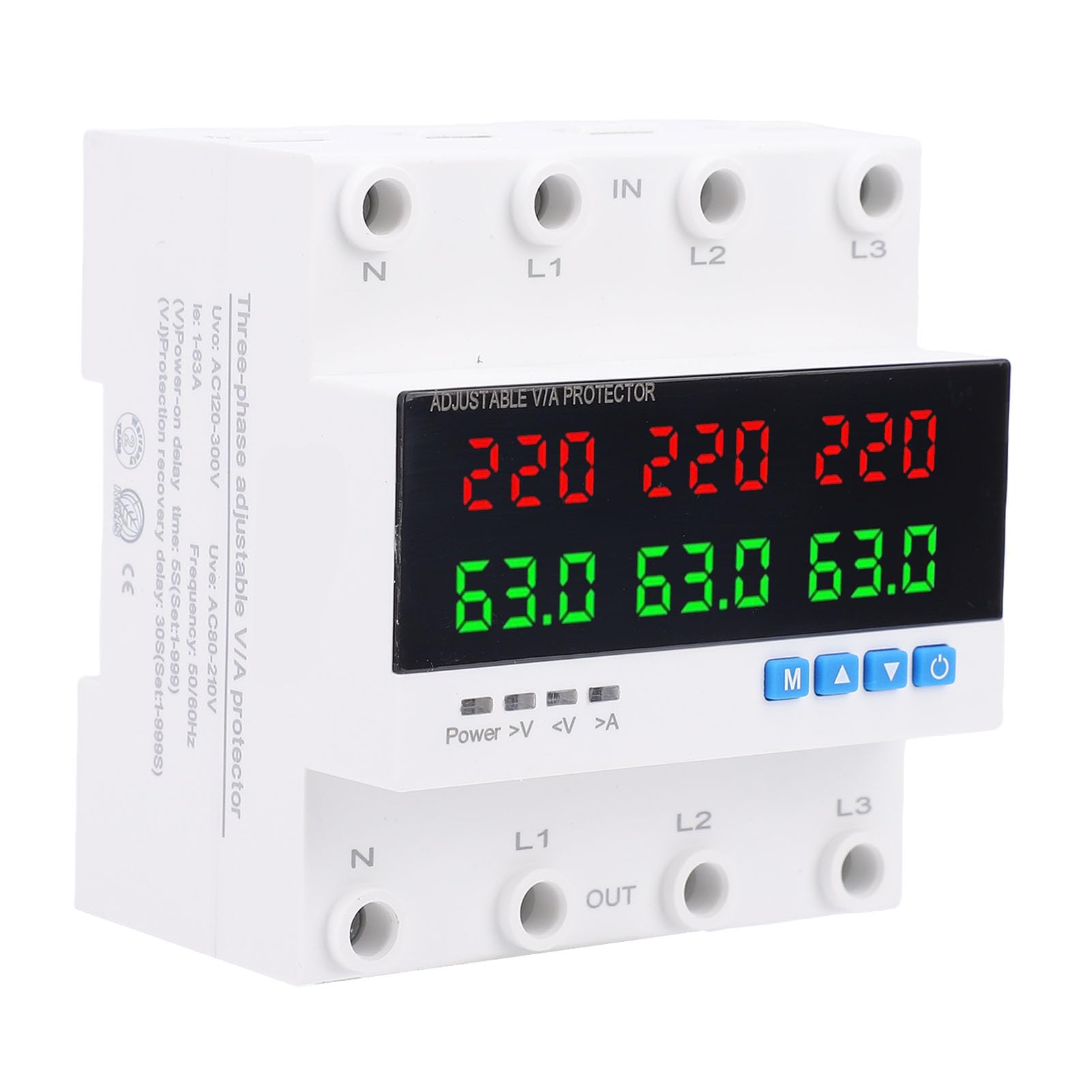 FTVOGUE Interruptor de Transferencia Automática 4P 63A, ATS Trifásico con Protección contra Sobretensión y Subtensión de Sobrecorriente Ajustable para Red Eléctrica del Inversor del Generador,