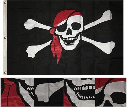 Premium 3x5 Embroidered Sewn Pirate Scarf Synthetic Cotton Flag 3'x5'