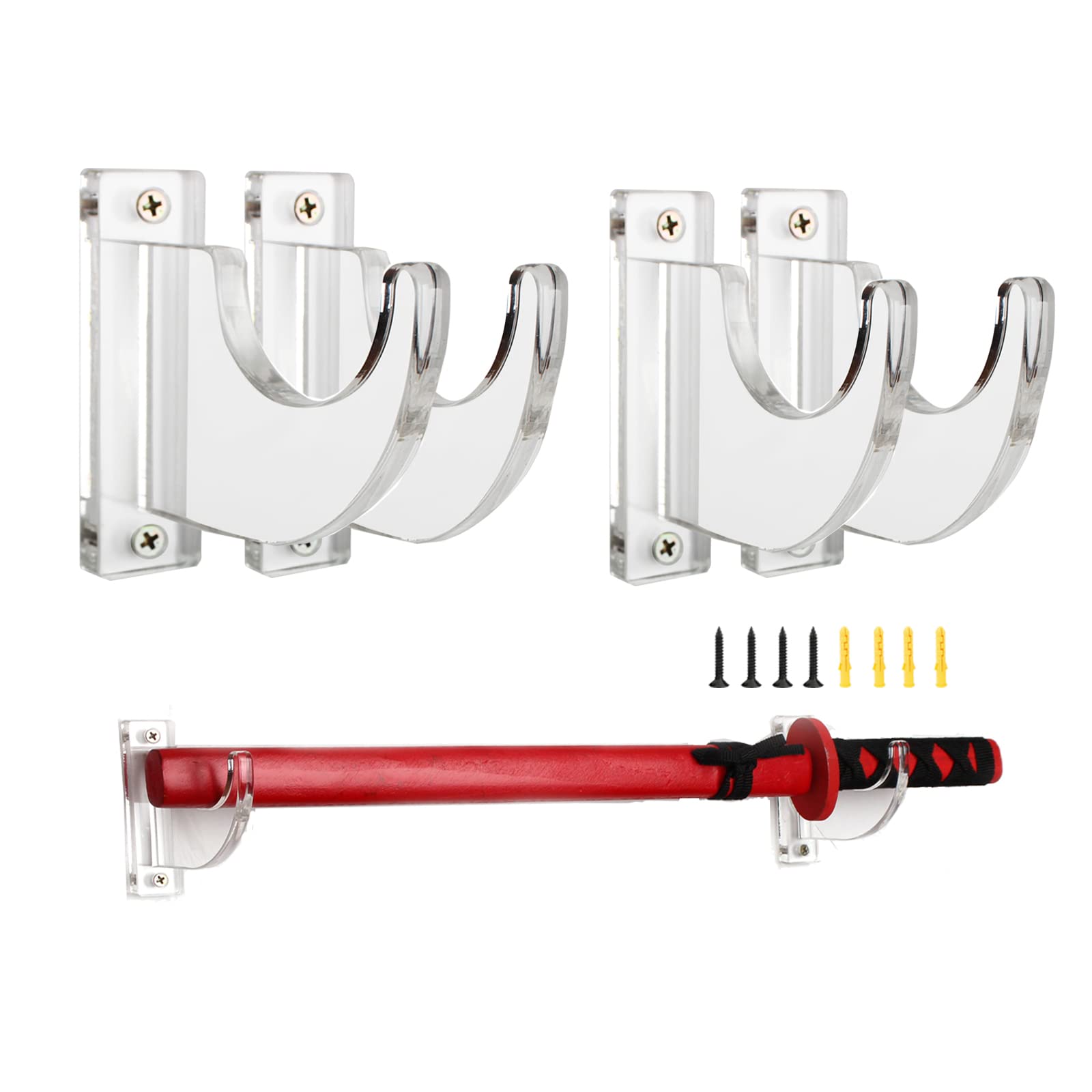 BEITESIAcrylic sword wall mount Lightsaber wall mount Katana wall mount Sword holder Display Stand Samurai sword wall mount Solid capacity 35lbs (clear-2pair)