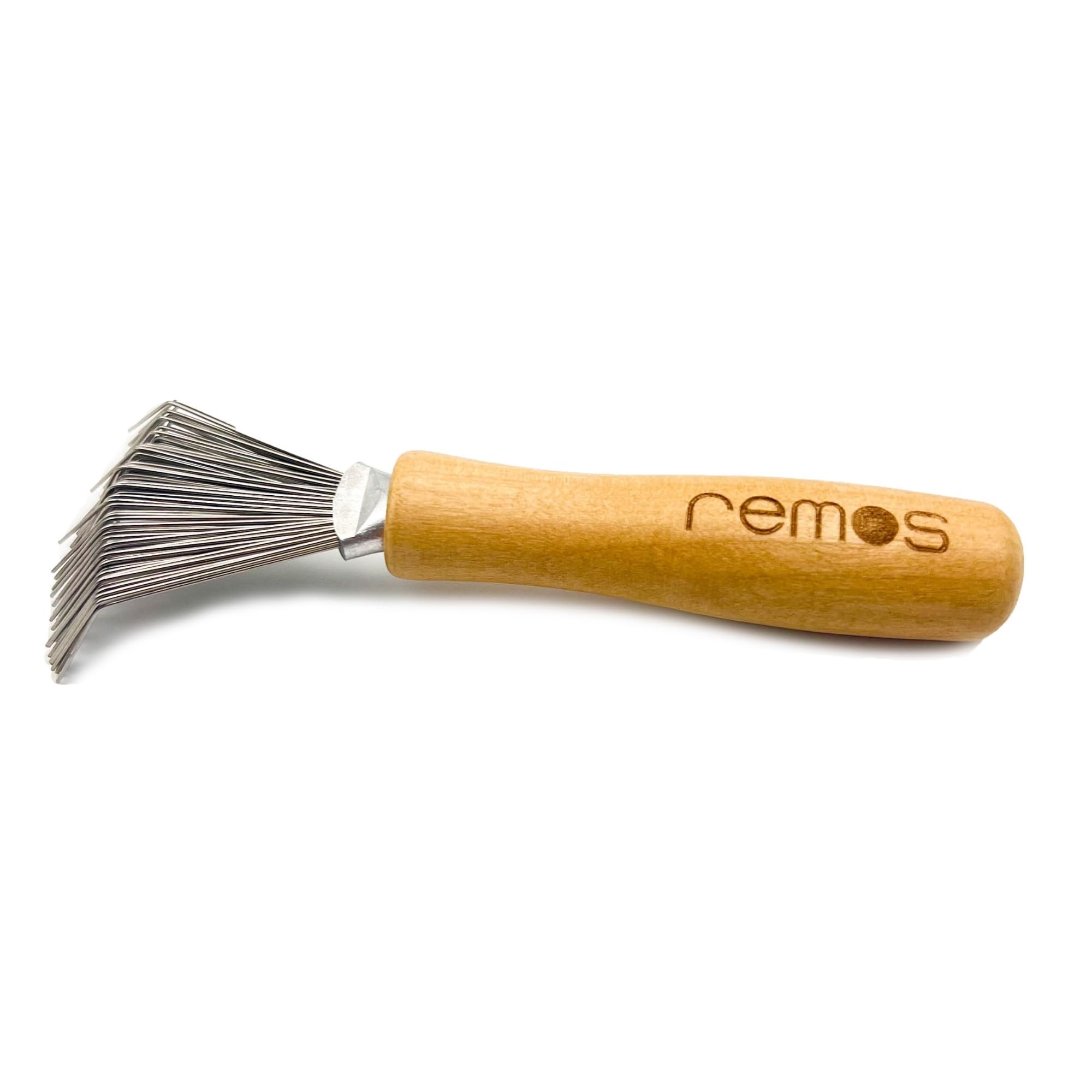 REMOS - Detergente per spazzole in legno, efficace strumento di pulizia per spazzole per capelli, zincatura in metallo durevole, manico ergonomico in legno, facile da pulire e da usare