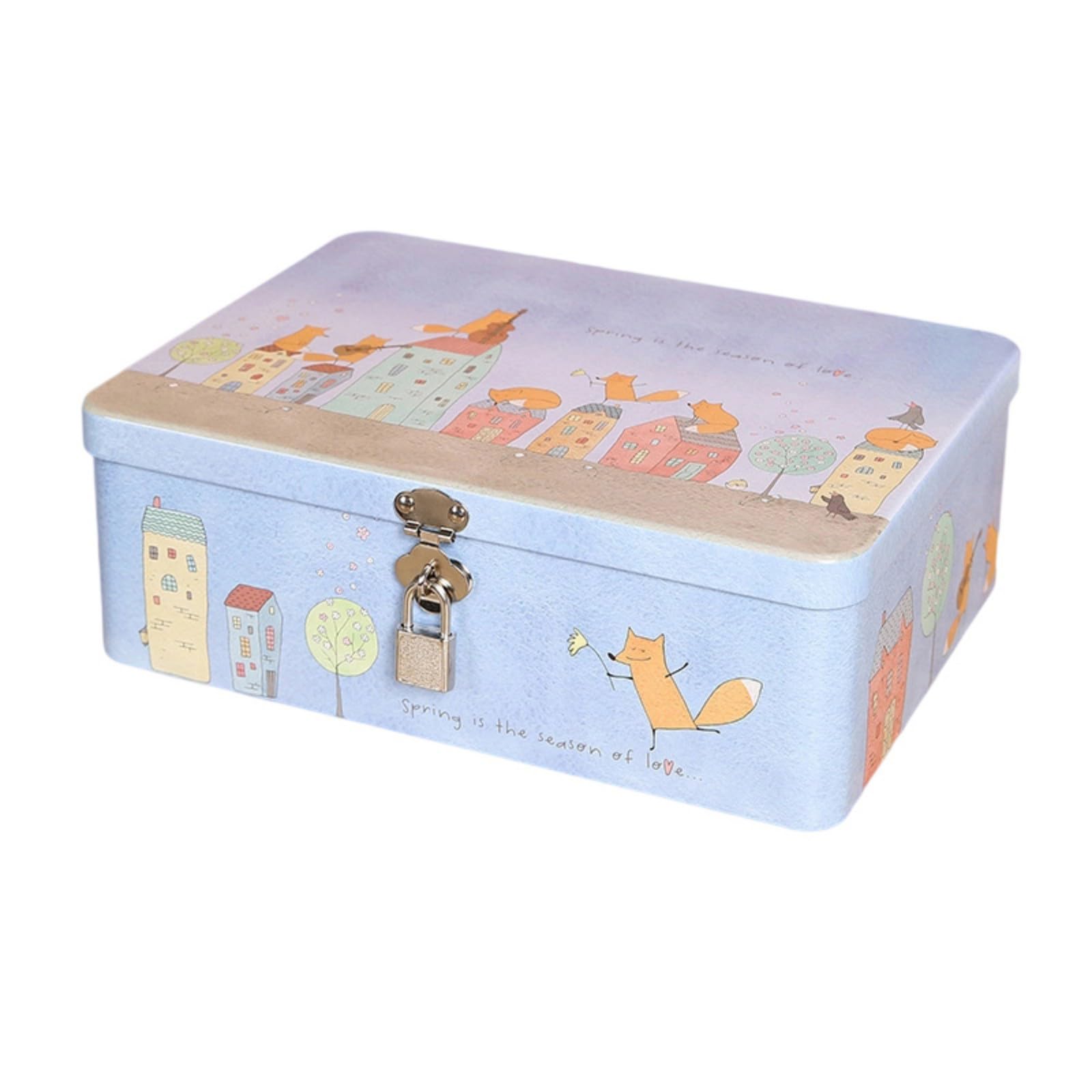 HDOYTXXM Antique Inspires Locking Tin Storage Box Metal Container for Valuables Keepsakes Home Organization Tool Metal Jewelry Organiser