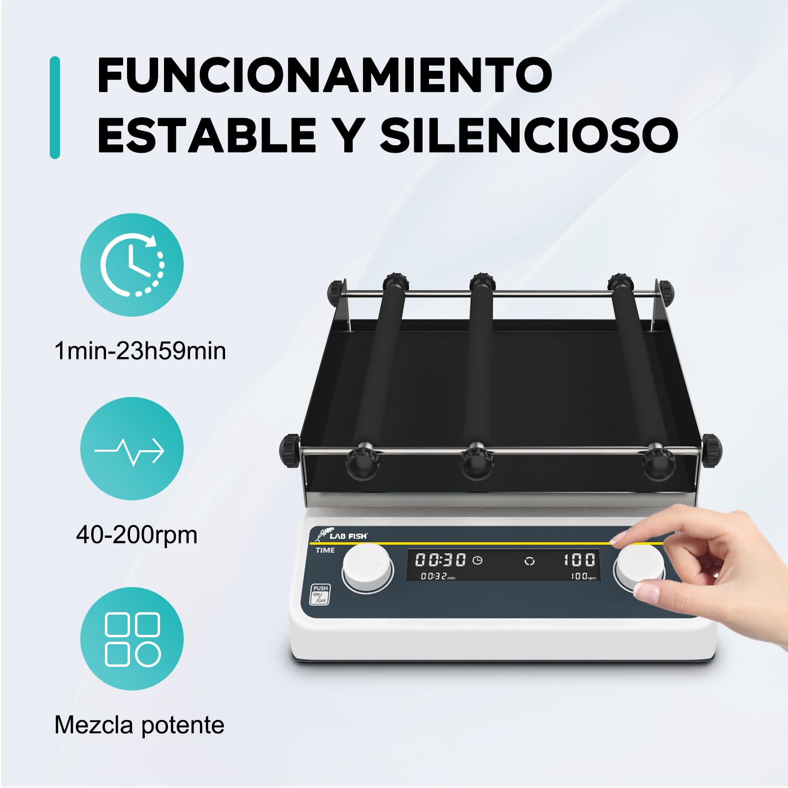LAB FISH Agitador Orbital Digital, 40-200 RPM Agitador de Laboratorio con Temporizador, Plataforma 250x250mm, Capacidad 2KG, para Mezcla Química & Biológica, Cultivo
