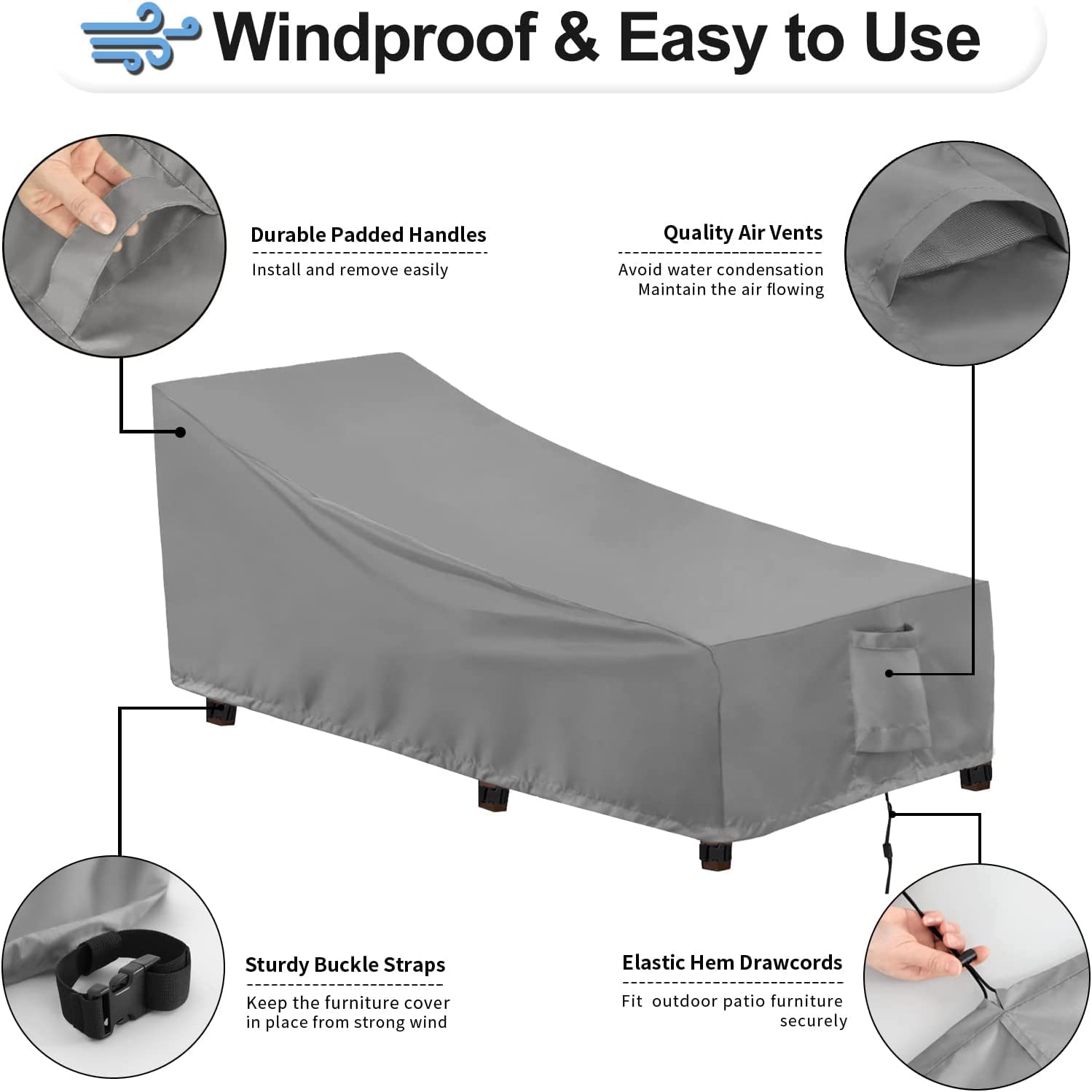 OutdoorLines- Funda Impermeable para tumbonas de Exterior, Resistente a los Rayos UV, Resistente a la Intemperie, para sofás de Exterior, 1 Paquete, 68 x 30 x 30 Pulgadas, Color Gris