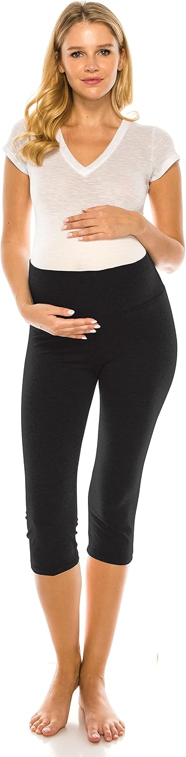 Beachcoco Women's Maternity Capri Pants – High Waisted Fold Over The Belly Pregnancy Cropped Comfortable Yoga Lounge Casual