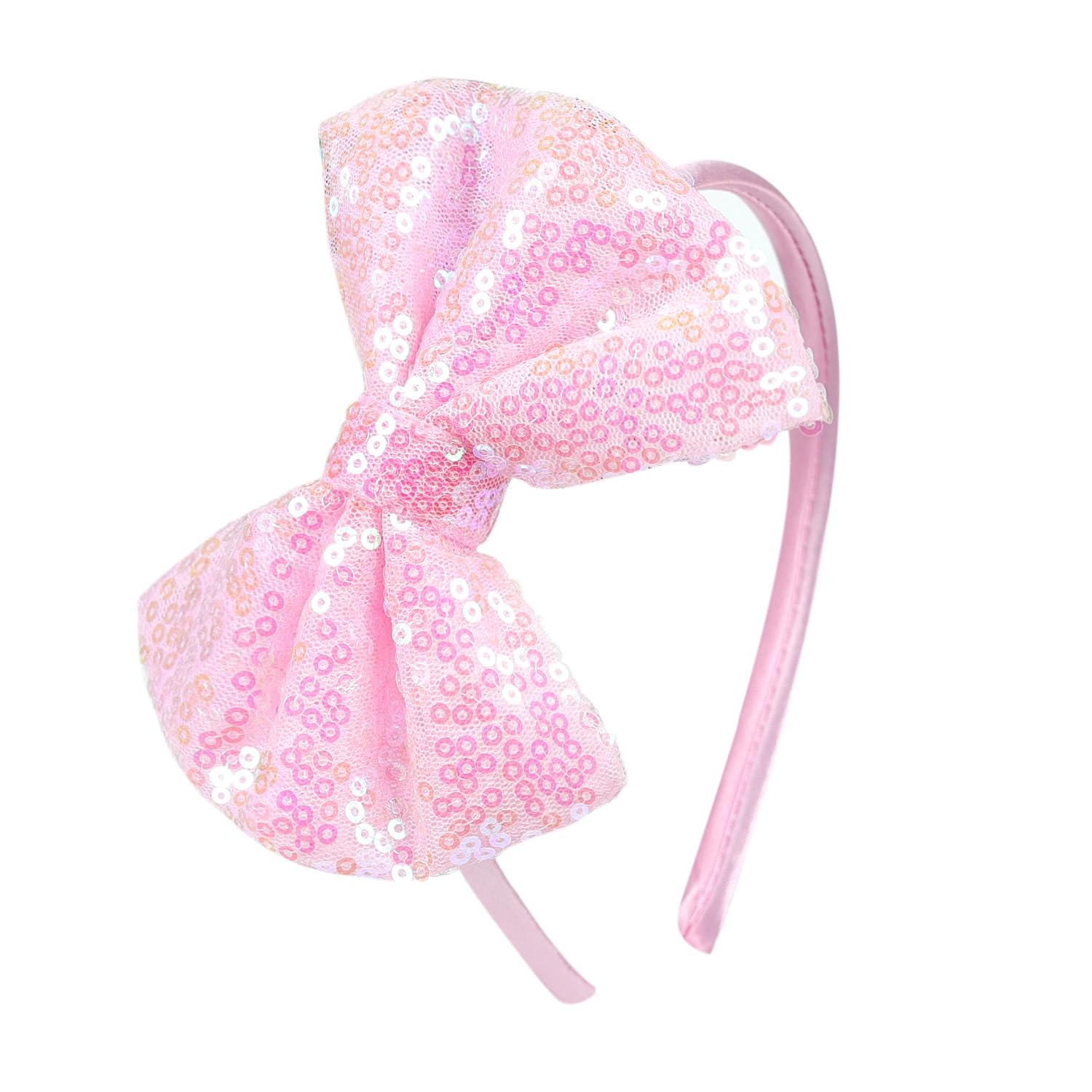 AMYDECOR Love Fairy 4.3-Inch Sparkly Sequin Bow Tie Headbands - Boutique Ribbon Bows for Girls, Kids, and Women (Pink)