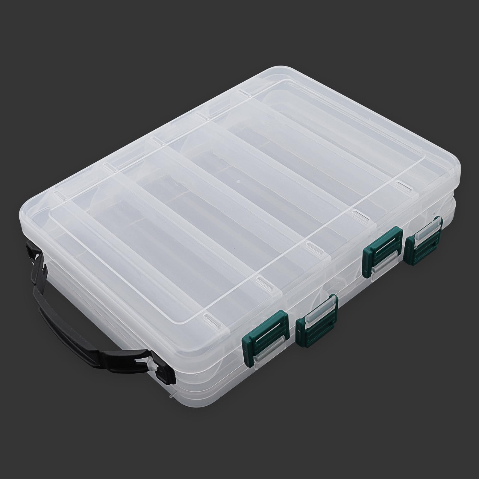 Caja de señuelos de pesca de doble cara, cebo de pesca visible transparente, anzuelos de calamar, caja de almacenamiento de aparejos de pesca de plástico (10 rejillas de 20 x 16 x 5 cm)