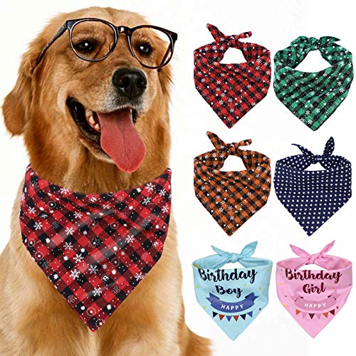 GoChes Dog Bandana with Snowflake Plaid Print Dog Scarf, Square Double Layered Dog Kerchief Bandanas for Small, Medium, Large Dogs, 1PC,Red