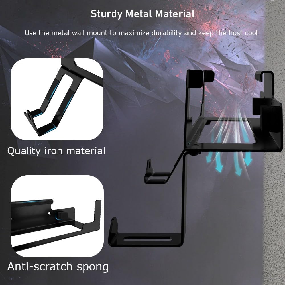 Soporte de pared para Xbox One X, soporte de pared de acero para Xbox One X con controlador desmontable y kit de soporte para auriculares (negro)